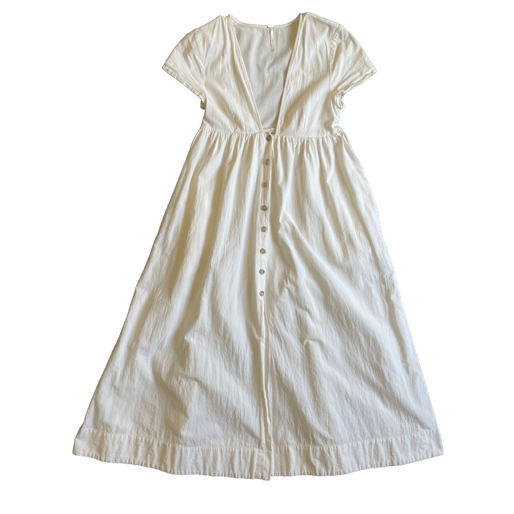 Free People Womens V-Neck Buttoned Cap Sleeve  A-Line Maxi‎ Dress, Pearl, XS/TP